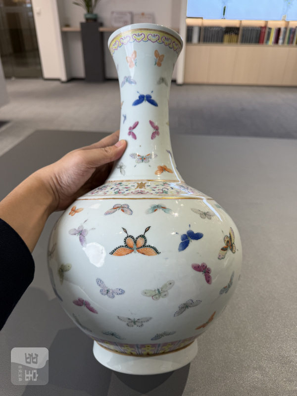 清光绪 粉彩百蝶纹赏瓶 - 图3